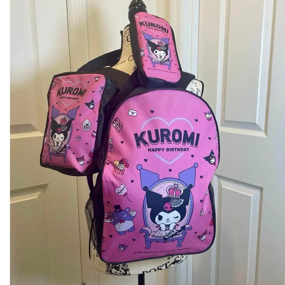 Sanrio Kuromi 3 Pieces  laptop backpack set crossbody bag/pencil bag kawaii Core